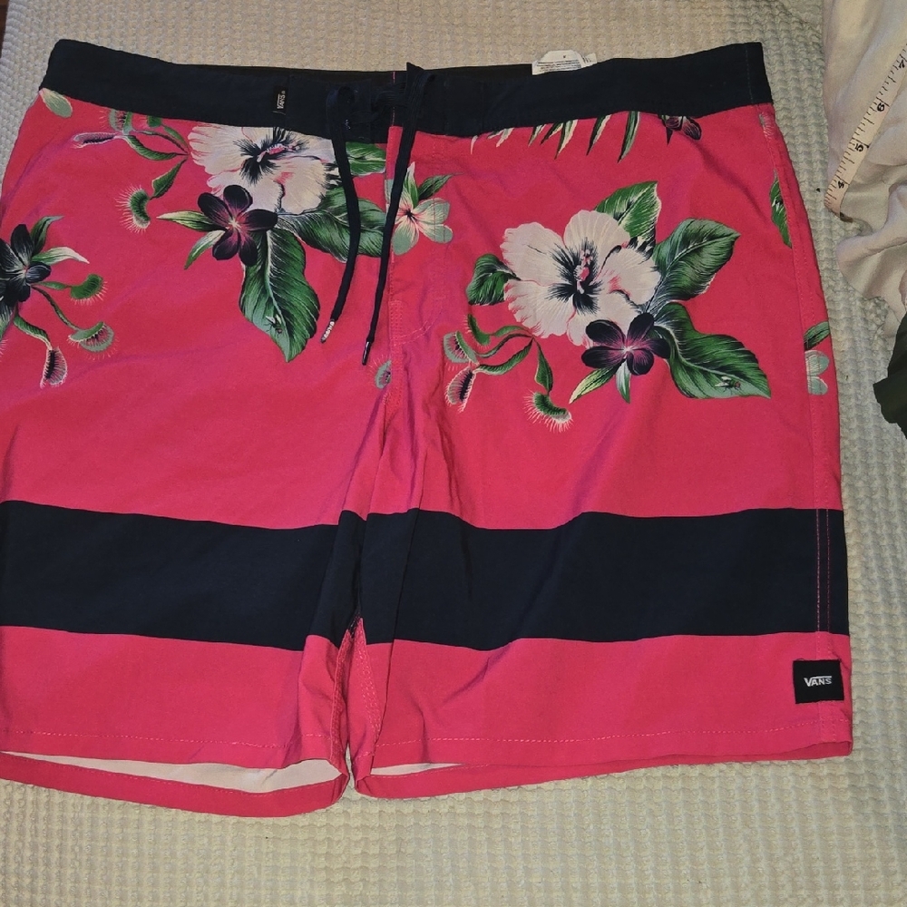 Vans Pink and Black Floral Men's Board Shorts